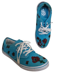 Vans Custom Atwood Low Atoll Blue Flower Painted Women’s Sneakers